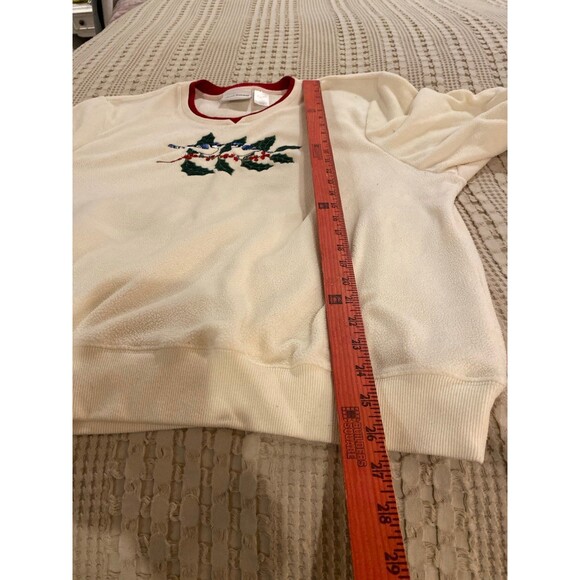 Vintage Christmas Sweatshirt Cream Color Size 1X w/ Unique Embroidery Blue Jays - Picture 7 of 7